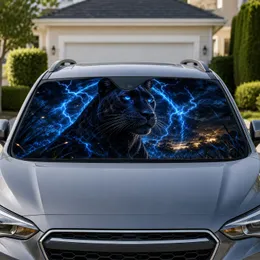 Black Panther With Blue Lightning Storm Fantasy Wildlife Decor For Bold Drivers And Fans Car Sunshade