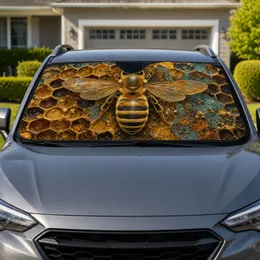 Realistic Honeybee On Amber Honeycomb For Rustic Nature Lovers And Beekeeper Decor Car Sunshade