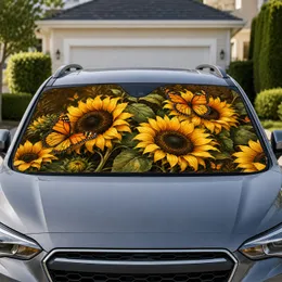 Golden Sunflowers And Butterflies Botanical Decor For Summer Road Trips And Nature Lovers Car Sunshade