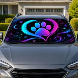 Neon Paw Heart With Aqua Magenta Glow For Pet Lovers And Animal Rescue Supporters Car Sunshade