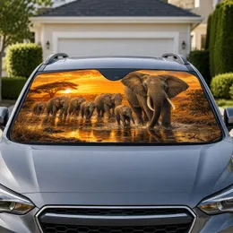 African Elephant Family Sunset Savanna Wildlife Safari Decor Gift For Nature Lovers Car Sunshade