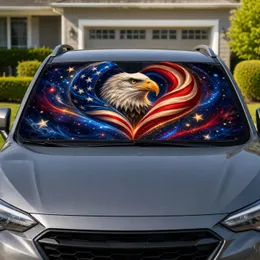 Bald Eagle Patriotic Heart With Stars And Ribbons For Fourth Of July Road Trips Decor Car Sunshade