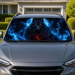 Mystical Black Wolf With Blue Moon And Flames For Dark Fantasy Road Trips For Wolf Lovers Car Sunshade