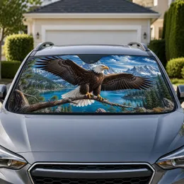 Bald Eagle Over Alpine Lake Mountains For Patriotic Rustic Outdoor Adventure Lovers Car Sunshade