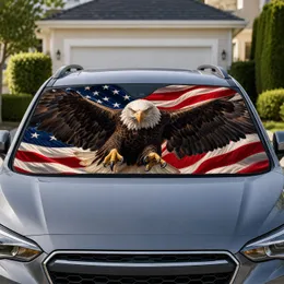 Bald Eagle American Flag Patriotic 4th Of July USA Pride Decor For Veterans And Patriots Car Sunshade