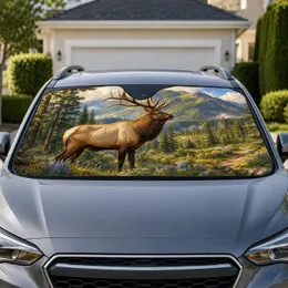 Majestic Bull Elk In Alpine Meadow Wilderness Decor For Hunters And Nature Lovers Car Sunshade