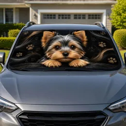 Cute Yorkshire Terrier Puppy With Paw Accents For Pet Lover Road Trip Style Decor Car Sunshade