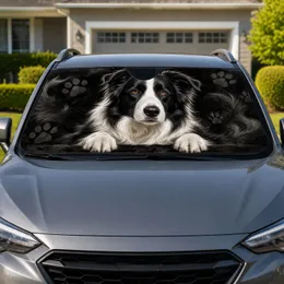 Realistic Black White Border Collie Portrait For Dog Lover Road Trip Decor Gifts Car Sunshade