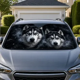 Two Siberian Husky Faces With Icy Blue Eyes For Winter Road Trips And Dog Lovers Car Sunshade