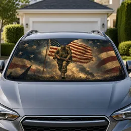 Vintage American Soldier With U.S. Flag Patriotic Military Tribute For Veterans Families Car Sunshade
