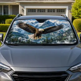 Bald Eagle Over Alpine Forest Mountains For Patriotic Wilderness Adventure Fans And Hikers Car Sunshade
