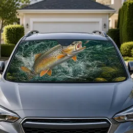 Realistic Leaping Trout With Fishing Lure And River Splash For Anglers Outdoors Fans Car Sunshade