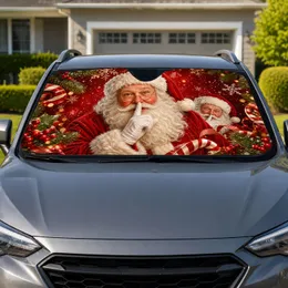 Shushing Santa With Snowflakes And Holly For Festive Christmas Holiday Decor Lovers Car Sunshade