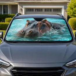 Realistic Hippopotamus In Turquoise Water Splashes For Safari Wildlife Lovers And Fans Car Sunshade