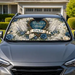 Dad Memorial Heart Wreath With Angel Wings Blue Roses Remembrance Tribute Gift For Family Car Sunshade