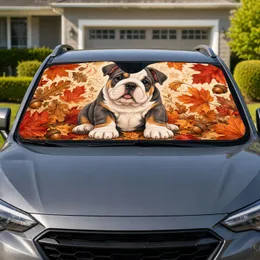British Bulldog Puppy With Autumn Leaves Fall Decor For Dog Lovers And Pet Owners Car Sunshade