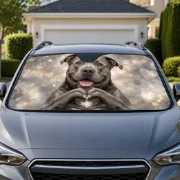 Gray American Bulldog Heart Paws Silver Bokeh Dog Lover Road Trip Decor Gift For Owners Car Sunshade
