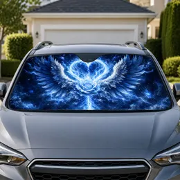 Icy Blue Angel Wings Electric Heart Rose Fantasy Night Sky For Mystic Gothic Dreamers Car Sunshade