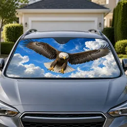 Bald Eagle Flying Over Blue Sky Clouds Patriotic Wildlife Decor For Outdoor Lovers Car Sunshade