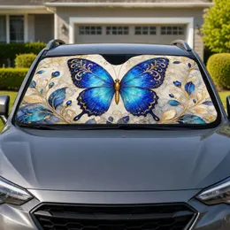 Iridescent Blue Butterfly With Gold Botanicals For Elegant Boho Travel Decor Lovers Car Sunshade