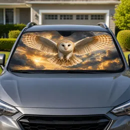 Majestic Barn Owl In Flight Stormy Golden Sky Wildlife Decor For Bird Lovers Nature Fans Car Sunshade
