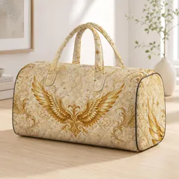 Gilded Angel Wings On Antique Ivory For Elegant Holiday Travel And Vintage Style Quilted Weekend Bag