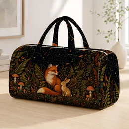 Halloween Fox And Rabbit Moonlit Forest Folk Art For Autumn Travel Nature Lovers Quilted Weekend Bag