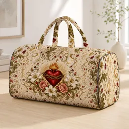 Sacred Heart With Lilies And Roses For Devotional Travel Style And Faithful Women Quilted Weekend Bag