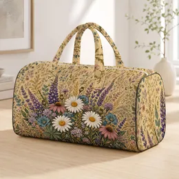 Bohemian Alpine Wildflower Meadow Beige Botanical Travel Style For Free Spirits And Moms Quilted Weekend Bag