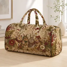 Cottagecore Rabbits With Autumn Botanicals For Woodland Getaways And Cozy Travel Quilted Weekend Bag