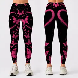 Hot Pink Butterfly Heart On Black For Romantic Festival Yoga Lounge Women's Look Leggings