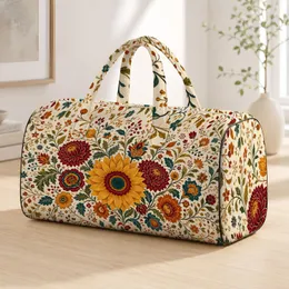 Wine Red Sunflower Autumn Botanicals For Overnight Travel And Fall Holiday Gifts Quilted Weekend Bag