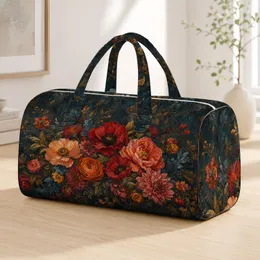 Vintage Impasto Floral Oil Painting Autumn Garden Boho Travel Style Gift For Women Quilted Weekend Bag