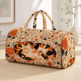 Sleeping Calico Cats With Moons And Autumn Florals For Cozy Travel Cat Lovers And Women Quilted Weekend Bag