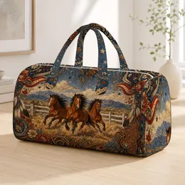 Galloping Chestnut Horses Western Prairie Americana Ranch Travel Style For Cowgirls Quilted Weekend Bag