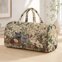 British Shorthair Cats With Pine Florals For Cozy Holiday Travel And Cat Lovers Quilted Weekend Bag