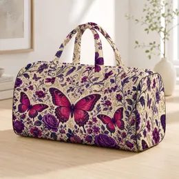 Vintage Botanical Butterflies With Violet Roses For Romantic Travel Style Women Gift Quilted Weekend Bag