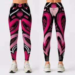 Midnight Black Fuchsia Scribble Hearts For Gym Yoga Running And Everyday Athleisure Leggings