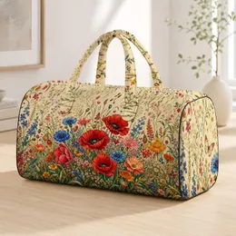 Red Poppy Wildflower Meadow With Blue Cornflowers For Boho Garden Travel Lovers Women Quilted Weekend Bag