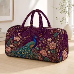 Blue Peacock With Plum Peonies And Gold Vines For Elegant Travel Style Women Gifts Quilted Weekend Bag