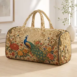 Vintage Blue Green Peacock With Ornate Florals For Holiday Travel And Elegant Gifting Quilted Weekend Bag