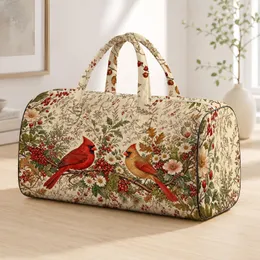 Cardinal Pair With Winter Berries And Wildflowers For Birdwatching Nature Getaways Quilted Weekend Bag