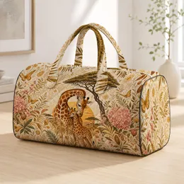 Mother Giraffe And Calf Savannah Florals For Wildlife Travel For Women Animal Lovers Quilted Weekend Bag