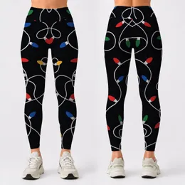 Festive Christmas String Lights On Black Holiday Party Novelty Style For Plus Women Leggings