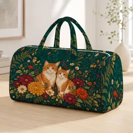 Cozy Orange White Tabby Cats With Autumn Florals For Countryside Garden Cat Lovers Quilted Weekend Bag