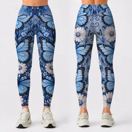 Sky Blue Butterfly Daisy Vine Cascade For Spring Yoga, Festival, And Garden Walks Leggings