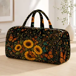 Sunflower Butterfly Boho Botanical Floral For Vacation Travel And Gym Lifestyle Gift Quilted Weekend Bag