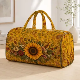 Vintage Boho Sunflower Garden With Autumn Florals For Travel Beach Shopping Women Quilted Weekend Bag