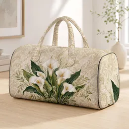 White Calla Lily Botanical Paisley Floral Travel Essential For Elegant Retreats Daily Quilted Weekend Bag