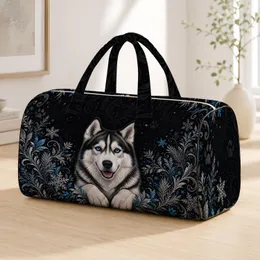 Blue Eyed Siberian Husky Arctic Floral Luxury Travel Style For Winter Getaway Trips Quilted Weekend Bag